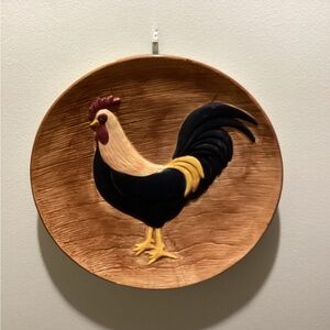 “Sakura” Hand Painted Rooster Plate. Ready to hang.